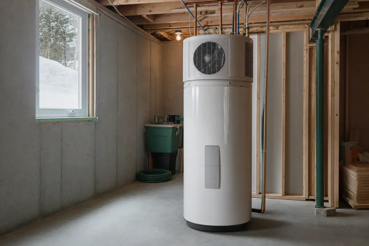 Chauffe-eau installé au sous-sol d'une maison du Québec, l'appareil visé par les aides pour l'eau chaude.