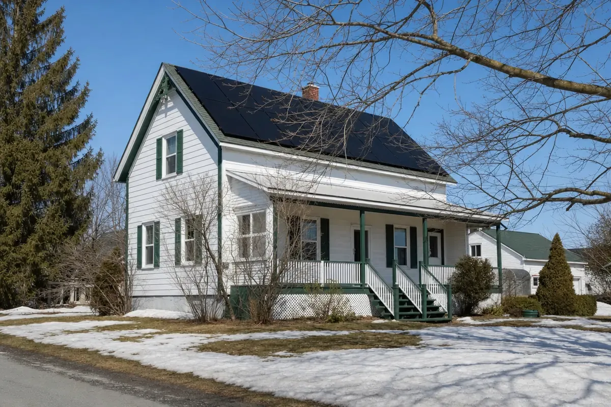 Panneaux solaires sur le toit d'une maison du Québec, un projet admissible à la subvention d'Hydro-Québec.