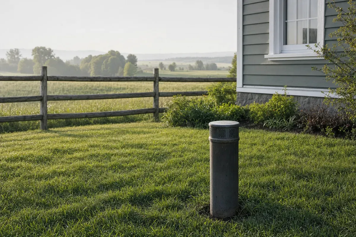 Tête d'un puits artésien dans la cour d'une maison au Québec.